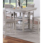 Modern Rustic Grey Square Dining Table Set with Shelves and Cushioned Chairs, 5-Piece Counter Height Furniture