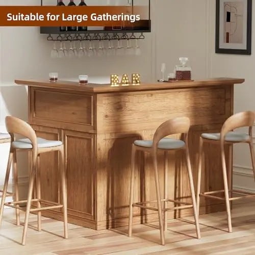Wooden L-Shape Corner Bar Cabinet With 4-Tier Storage For Liquor And Wine, Home Pub Beverage Station