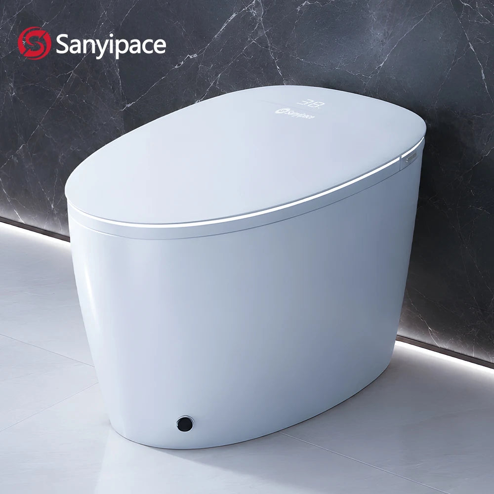 Sanyipace High-end 1000 Gram MaP Smart Toilet Seat and Bidet Extended Elliptical Shape Ergonomic Milky White Design ADA Height with Instant Heating Warm Water Auto Toilet