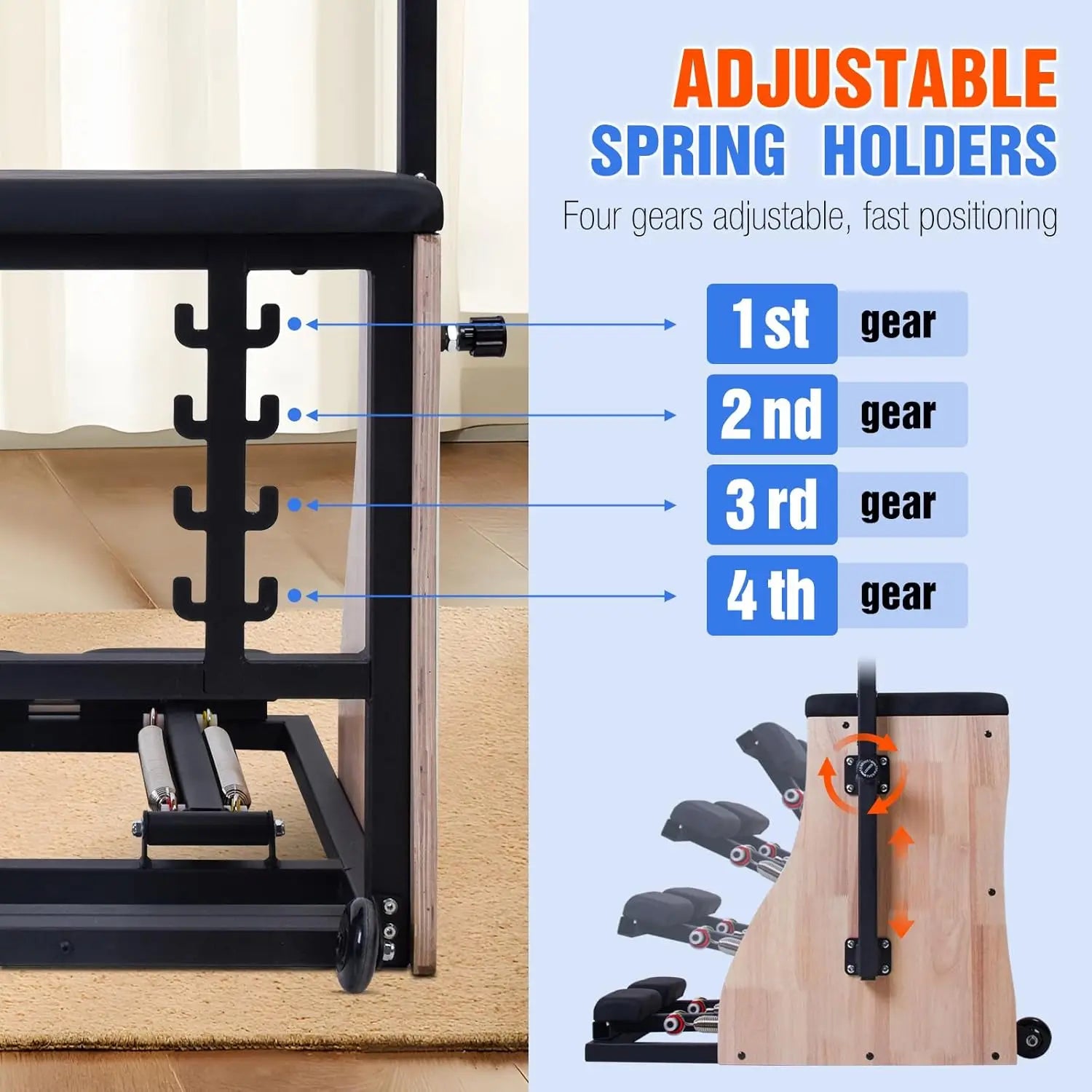 Pilates Chair Wunda Chair Pilates Combo Chair with Handles Split Pedals Reformer Machine 4-Level Resistance for Yoga Core Training Rehabilitation Includes Non-Slip Socks