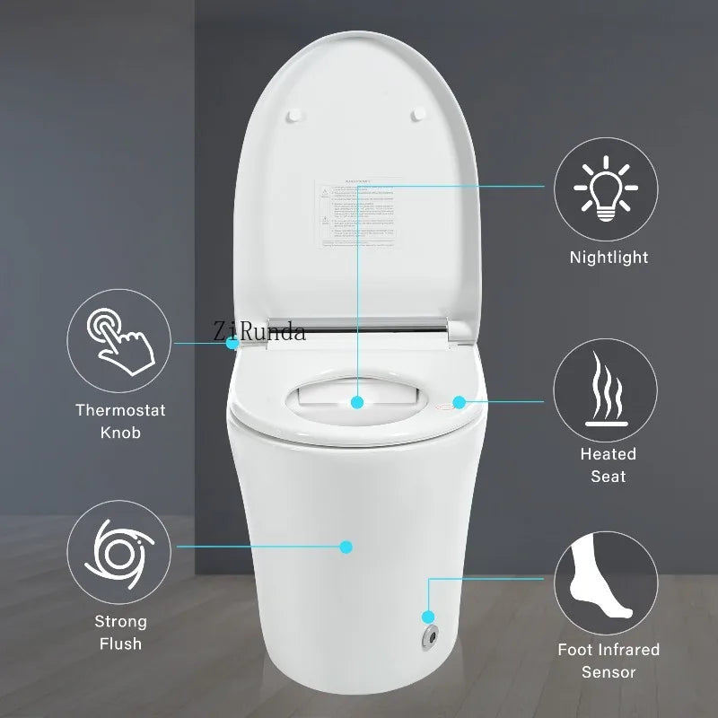 Smart toilet with Built-in Heated Seat, One Piece Elongated Modern Toilet with Adjustable Temp Heated Seat, Auto Flush, Dual Flush Toilet 1/1.28 GPF, Foot sensor Flush, White Night Light,Knob Control