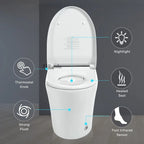 Smart toilet with Built-in Heated Seat, One Piece Elongated Modern Toilet with Adjustable Temp Heated Seat, Auto Flush, Dual Flush Toilet 1/1.28 GPF, Foot sensor Flush, White Night Light,Knob Control