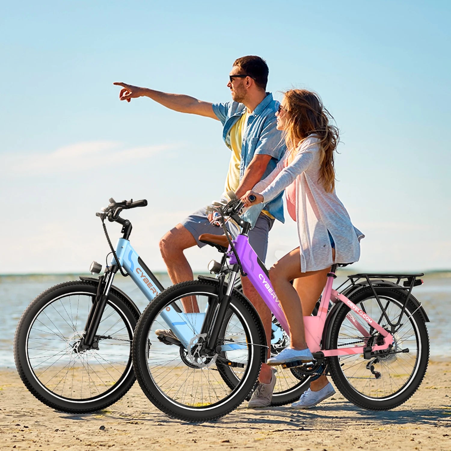 Cybervelo 1000W Peak 26" Electric Bike Adults 80Miles Removable Battery 7-Speed Ebike Beach Snow Commute E Bicycle for Men Women EK2