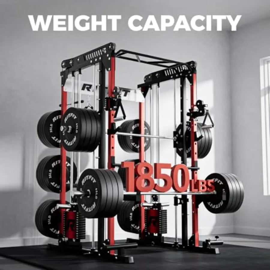 M Pro Smith Machine Package, All-in-One Power Cage with Weight Stack Set, Includes LAT Pulldown and Cable Crossover System for