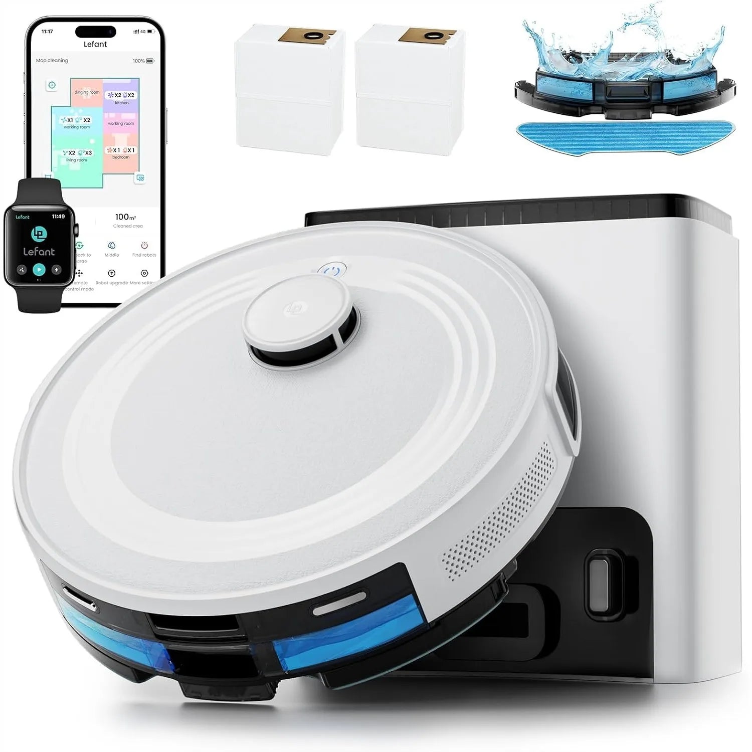 Robot Vacuum and Mop with 75-Day Self-Emptying, 6000Pa Suction, LiDAR Mapping, 140 Min Runtime for Carpet, WiFi/APP/Alexa