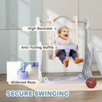 Light Blue Toddler Slide and Swing Set for Ages 1.5-4, Indoor Playground with Climber, Basketball, and Rocket Theme
