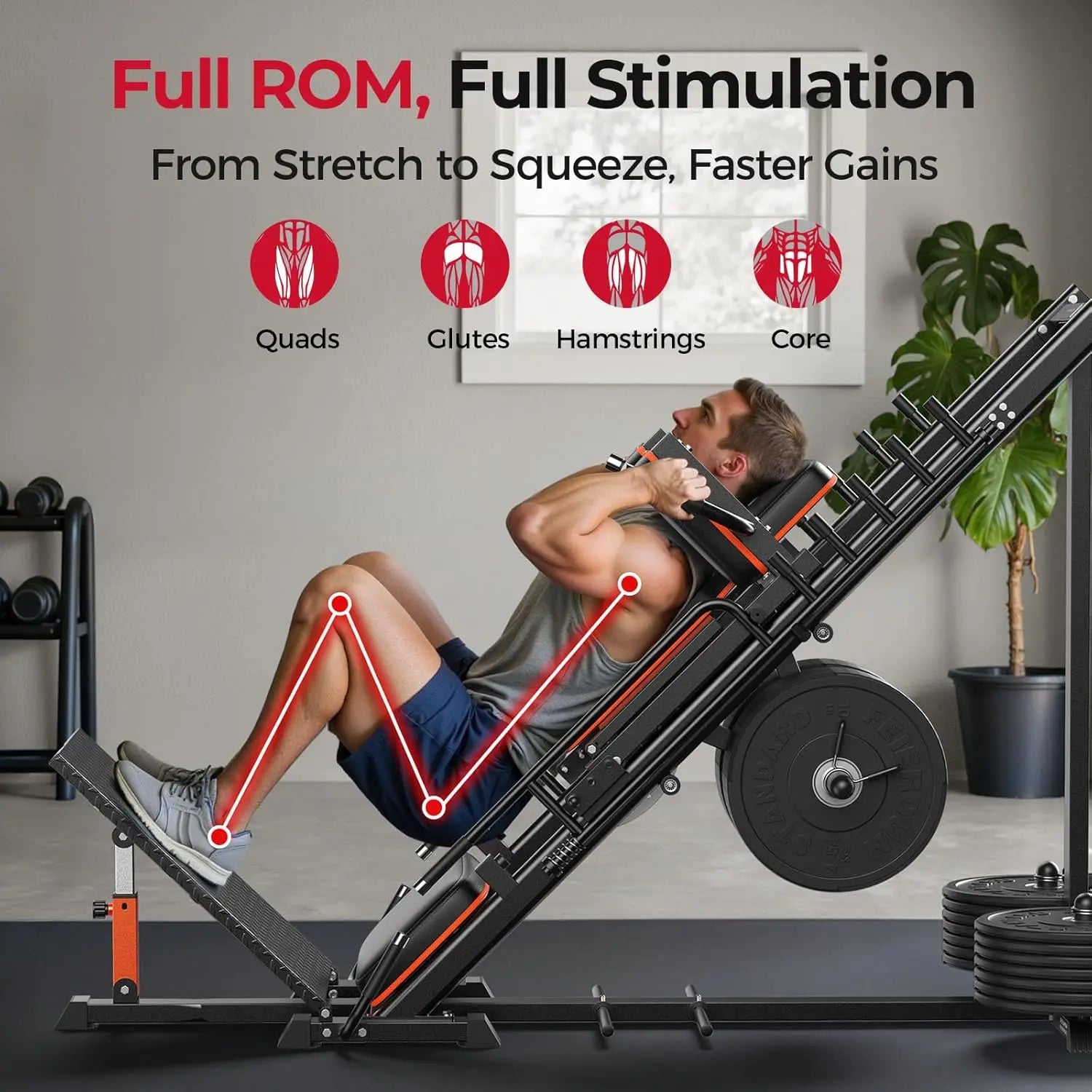FEIERDUN 3‑in‑1 Leg Press Hack Squat Machine with Ultra-Quiet Pulley System –Adjustable Leg Press Machine for Home Gym