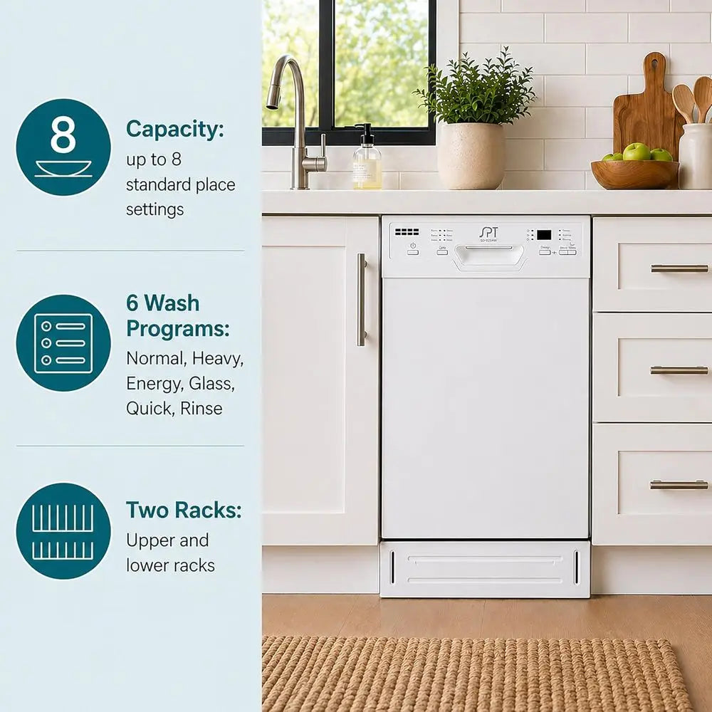 SD-9254W Energy Star 18″ Built-In Dishwasher w/Heated Drying – White