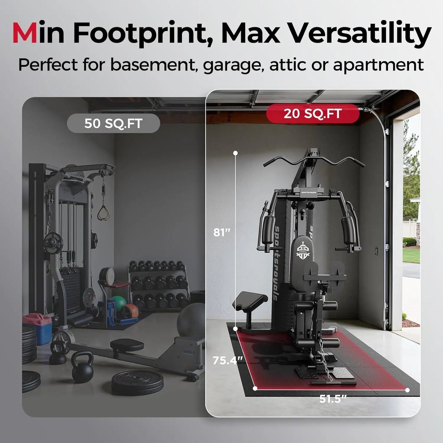 Sportsroyals Home Gym Equipment, 150LBS Weight Stack, Full Body Workout Machine with Pulley System for Strength Training
