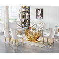 7-Piece Elegant Glass Dining Set with 70 Table and 6 Beige Chairs