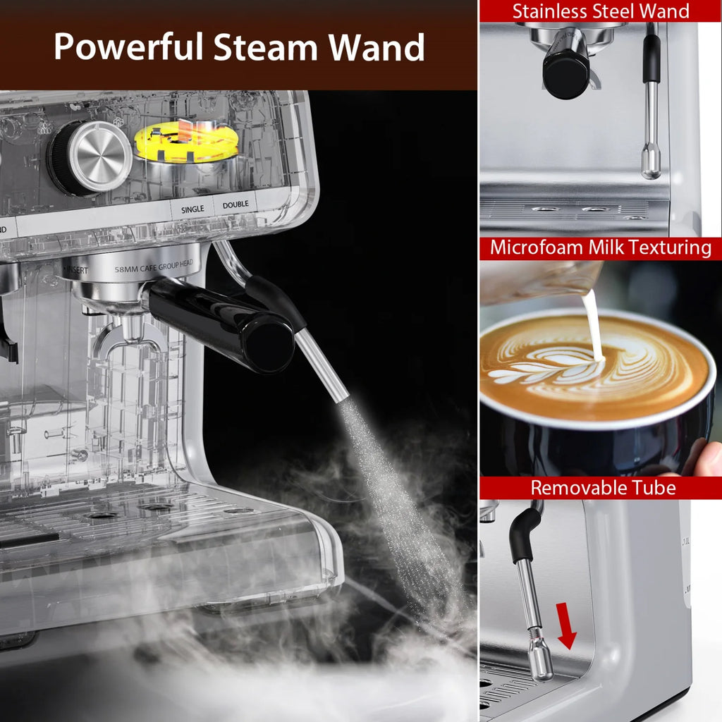 20 Bar Semi Automatic Espresso Machine, Professional Coffee Machine with Built-in Grinder & Milk Frother – 2.8L Removable Water Tank – Coffee Maker for Home, Latte, Cappuccino