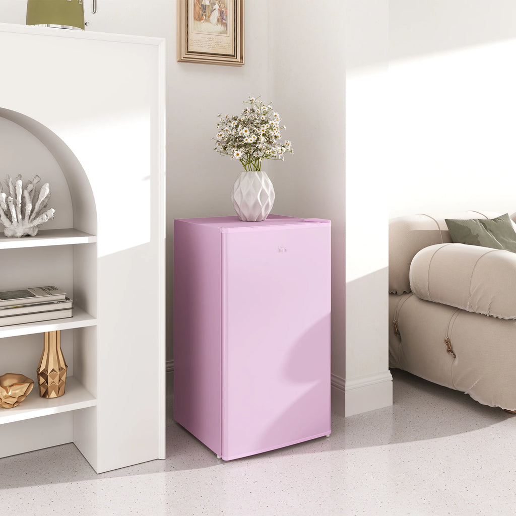 3.2 Cu.Ft Mini Fridge with Freezer, Single Door Compact Refrigerator with Adjustable Thermostat, Reversible Door, Pink