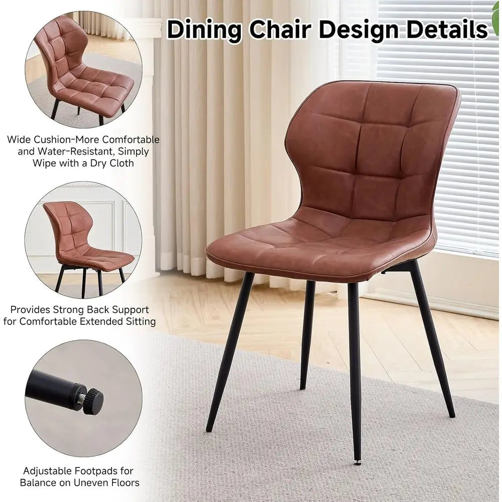 47 Round Dining Table with 4 Brown Upholstered Chairs - Modern Kitchen & Living Room Set