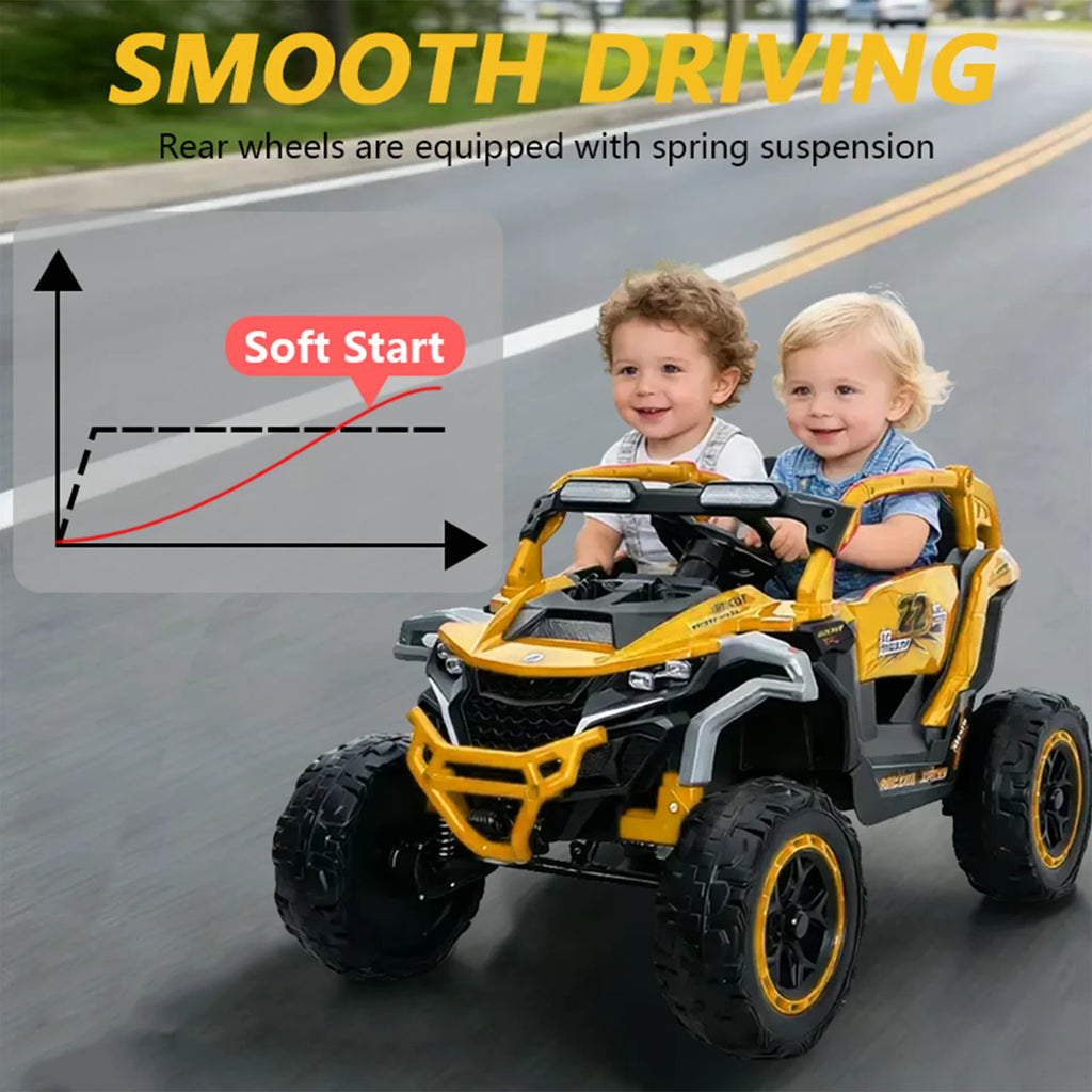 12V Kids Ride on UTV 2-seater with Parent Remote Control Suspension LED Lights Music Player for Ages 3-6 Yellow Black