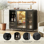 Elegant 47.2 Wide Coffee Bar Cabinet with Ridge Space, Gold Accents, and Wine Glass Rack for Home Storage