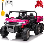 4x4 24V Ride on Dump Truck with Remote Control, 2 Seater Electric Powered Ride on Toys, 6-Wheel UTV Car w/ Tipping Bucket Trailer, Shovel, Suspension, Bluetooth Music,