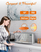 0.7 Cu Ft Countertop Microwave Oven, 700W with Digital LED Touch Controls, 10 Power Levels, Push Button Door, Stainless Steel