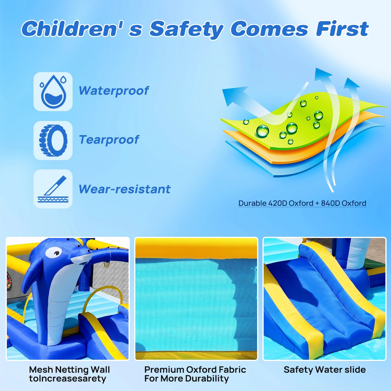 Inflatable Bounce House Wet Dry Water Slide Kids Jumping Castle For Outdoor Backyard with Dolphin sprinkler & Target games
