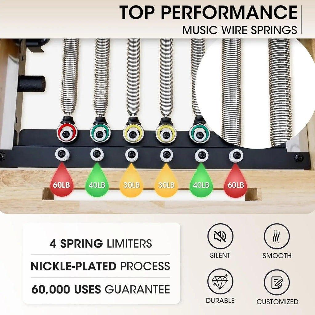 Pilates Reformer, PAETA 92" Wooden Pilates Reformer Machine with Springs, Pilates Machines for Home Use and Studio, Pilates Equipment with Sitting Box, Jump Board and Accessories