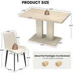 5-Piece Dining Set with 4 Upholstered Leather Chairs, 46 Pedestal Table, Modern Kitchen Furniture, Natural Finish