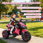 Kids Motorcycle Ride-On Motorcycle 3-Wheels Battery Powered Motorbike  Rechargeable 12 V kids  ride on toy with PU seat Training  Wheels/manual throttle/ drive by hand /Lighting  wheels