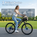 26" Electric Bike for Adults, 500W Peak Motor, 20MPH, 35+ Miles Range, 432Wh Battery, Commuter Ebike with Basket, 7-Speed, Lightweight