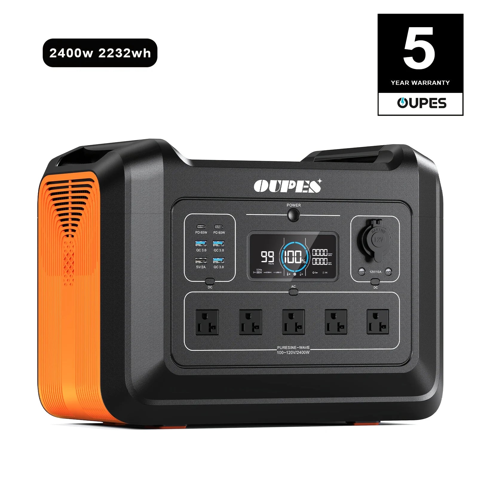 OUPES 2400W/2232Wh Portable Power Station Solar Generator Battery Camping Backup Battery Pack Power Supply for CPAP Outdoor Load Trip Camping Emergency Backup