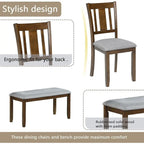 Walnut 6-Piece Solid Wood Dining Set with 1 Table, 4 Chairs, and 1 Bench