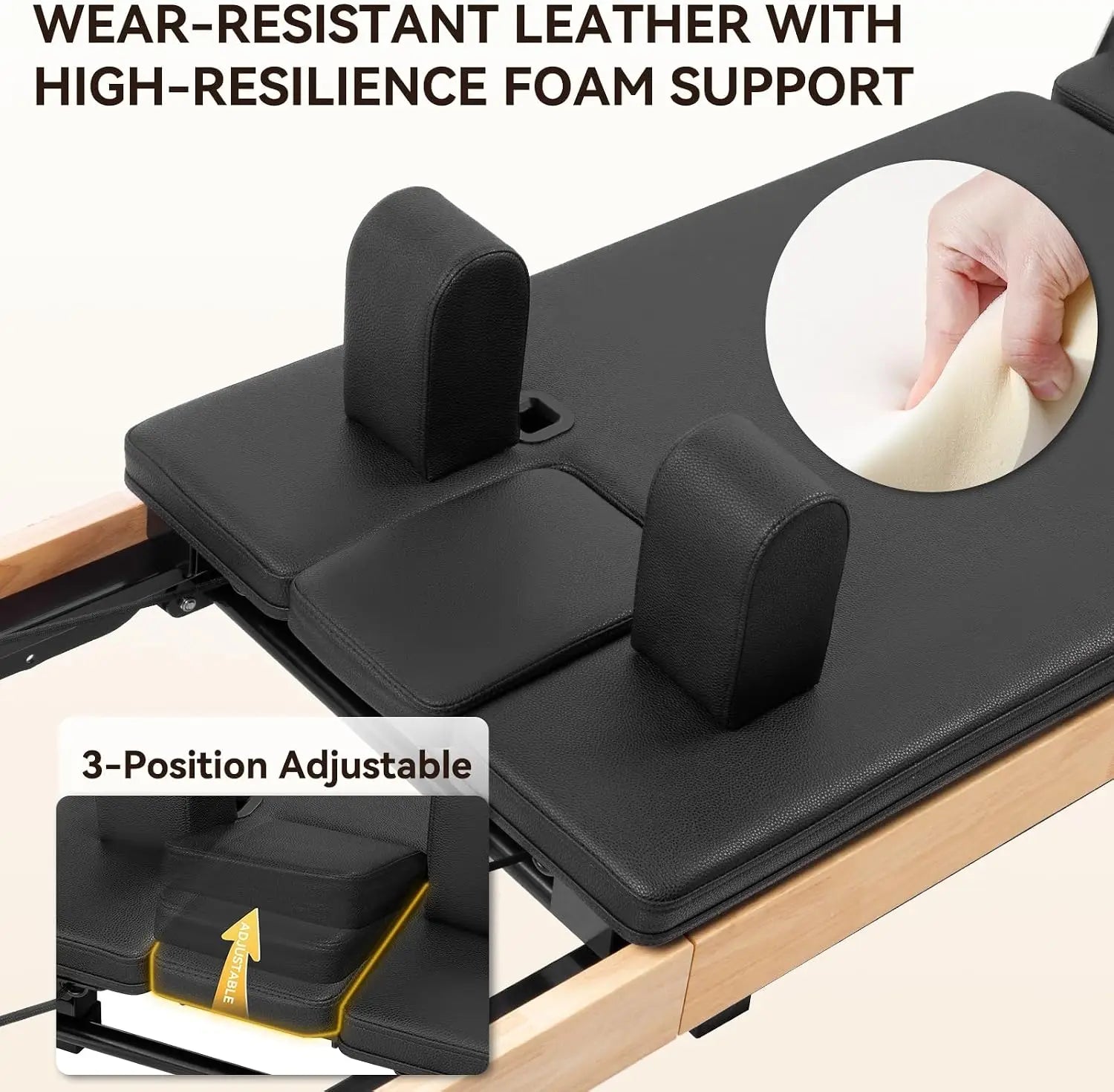 Foldable Pilates Reformer Machine, Oak Wood Studio Grade Home Gym Equipment With Sitting Box And Jump Board, Ergonomic Strength Training Core Workout Fitness Station, Natural Wood