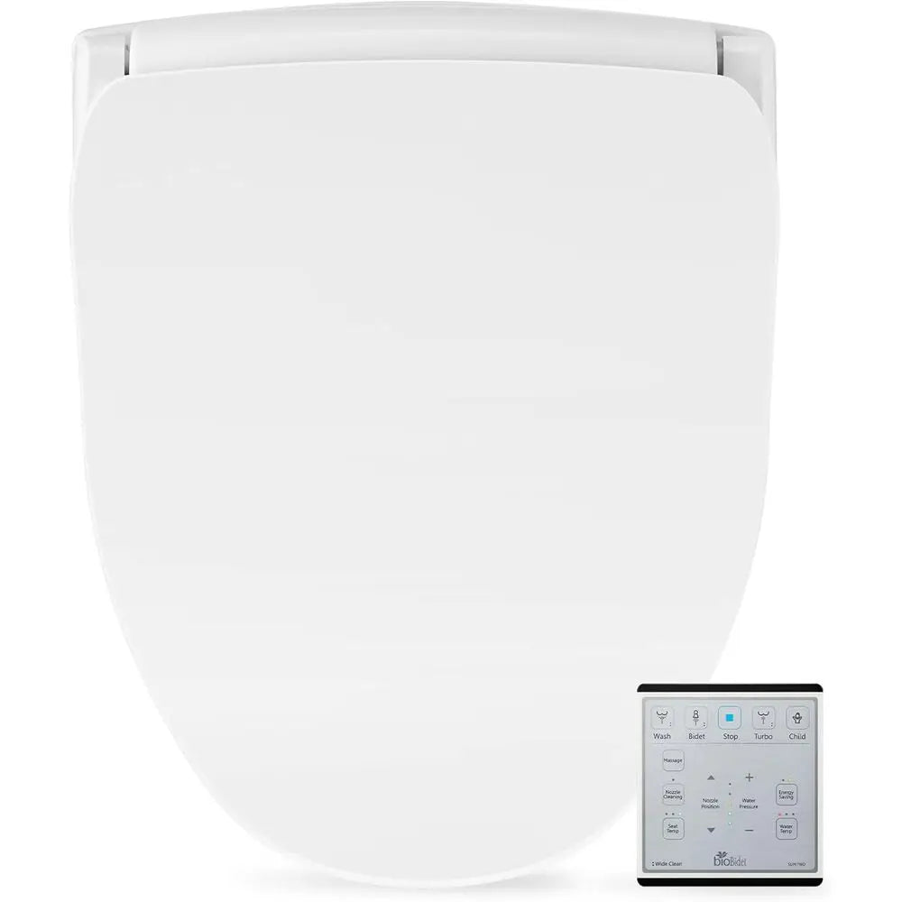 Slim Two Electric Bidet Toilet Seat Round, Warm Water, Heated Seat, Night Light, Front and Rear Wash, Wireless Remote Control, W