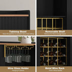 48 Wine Bar Cabinet with Luted Texture, Sideboard with Wine Rack and Glass Holder, Liquor Coffee Station with Storage for Kitche