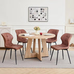 47 Round Dining Table with 4 Brown Upholstered Chairs - Modern Kitchen & Living Room Set