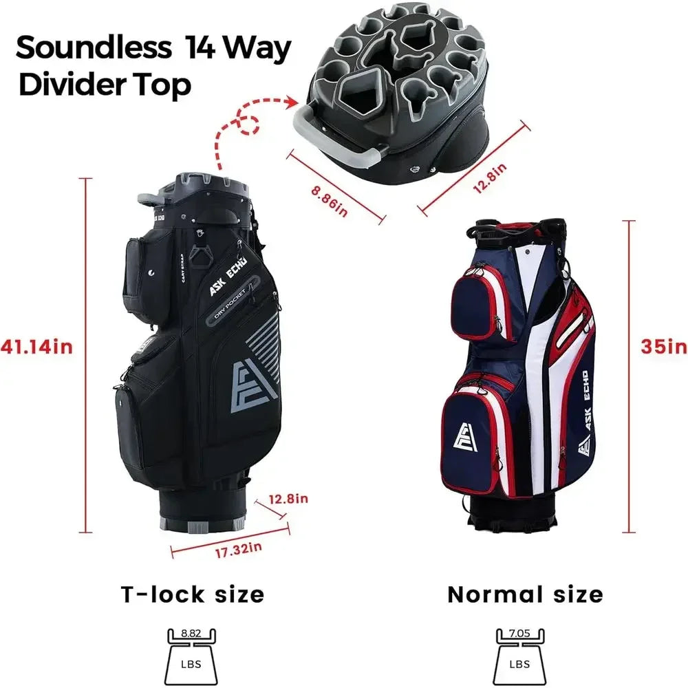 14-Way Organizer Golf Cart Bag, Premium with Handles and Rain Cover for Men