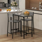 Gray Industrial 3-Piece Bar Table Set with Chairs, Compact Dining for Small Spaces