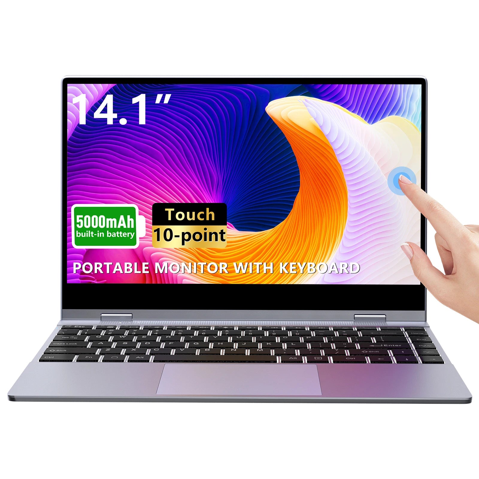 Dopesplay 14.1Inch Portable Monitor Lapdock Built-in 50000mAh Battery 10-Points Touchscreen 1080P HDR IPS Second Screen Extender