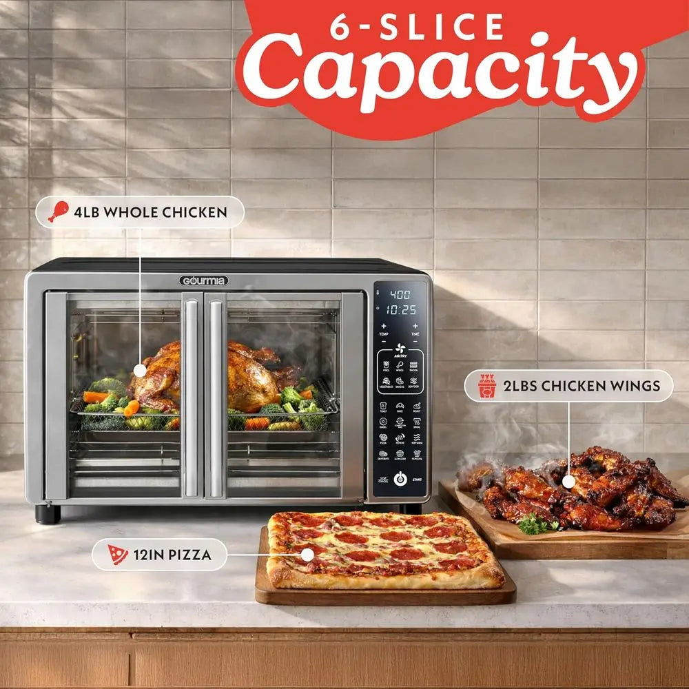 6-Slice Toaster Oven with LED Display, 19 Presets, Stainless Steel
