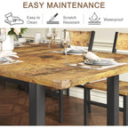 Rustic Brown 7-Piece Dining Set with 63 Extendable Table and 6 Chairs for Kitchen or Dining Room