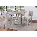 Modern Rustic Grey Square Dining Table Set with Shelves and Cushioned Chairs, 5-Piece Counter Height Furniture