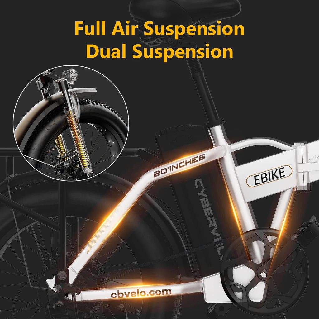 Cybervelo 1000W High-Speed Brushless Electric Bike 20 Inch Fat Tire Folding Design for Adults 48V Removable Battery up to 80 Miles Range Commuter E-Bicycle EK4