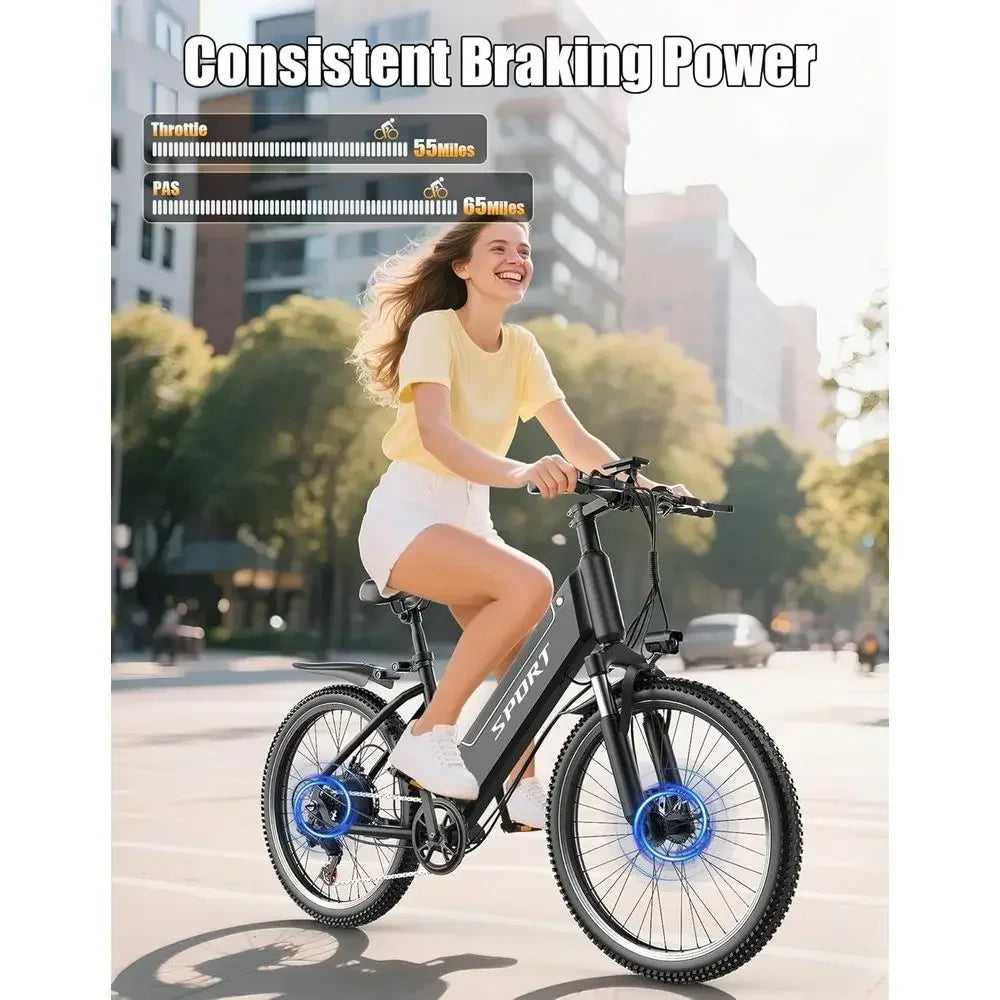 High-Power 1500W Electric Bike with 48V 12Ah Battery, 25MPH Speed, 65-Mile Range, 26 Adult City Cruiser E-Bike, 7-Speed Step-Thr
