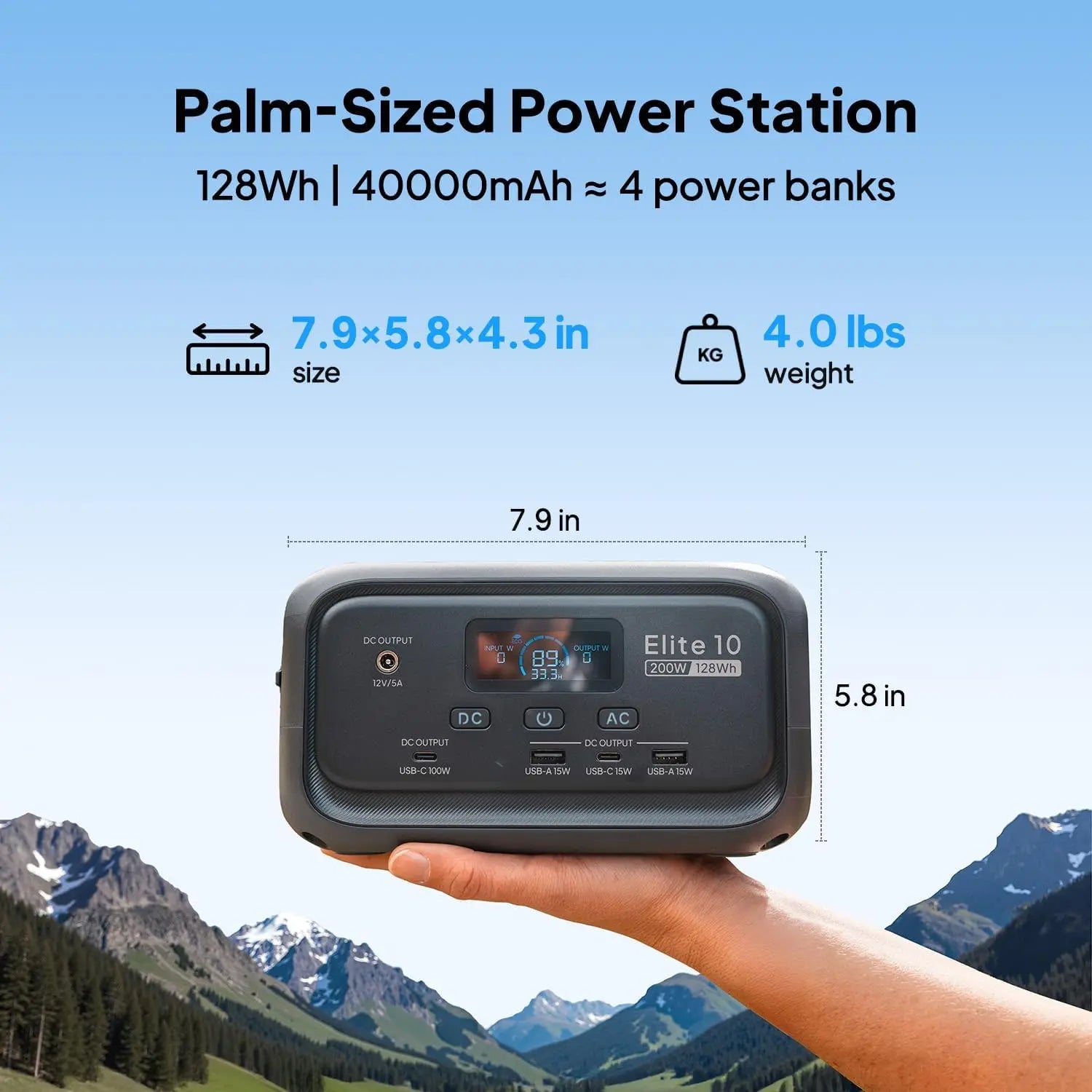128Wh Portable Power Station with 200W AC Outlet, LiFePO4 Battery Fast Charging Solar Generator for Camping Travel Emergency
