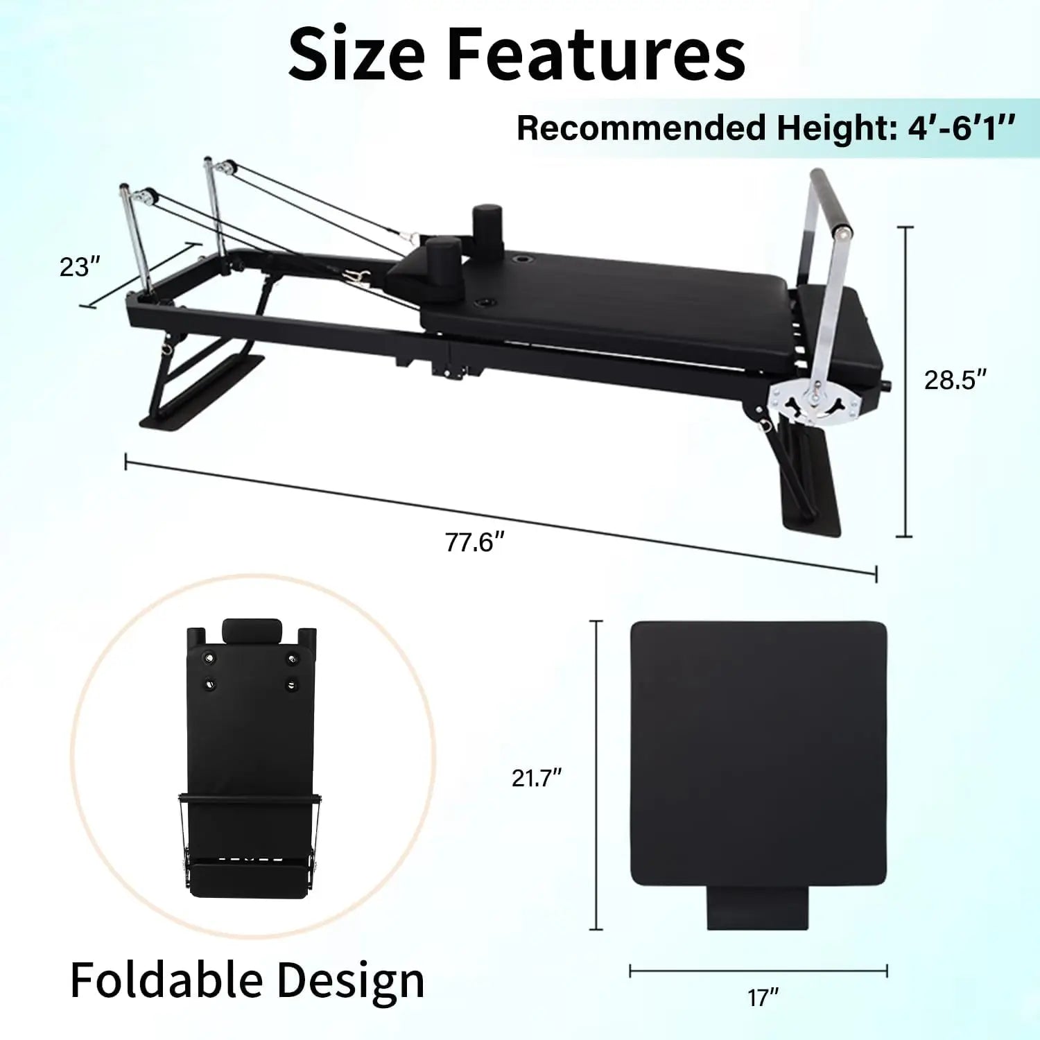Foldable Pilates Reformer Machine with Springs & Cords for Home Workout, Suitable for All Levels