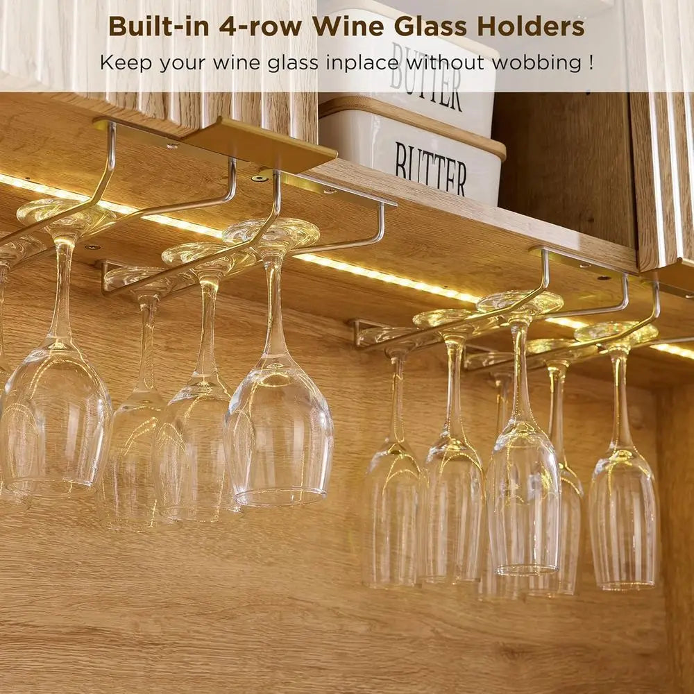 72" Tall luted Coee Bar Cabinet with Ample Storage, ern Buet Sideboard with Glass Holder/Wine Rack/Led Lights/Charging Station,