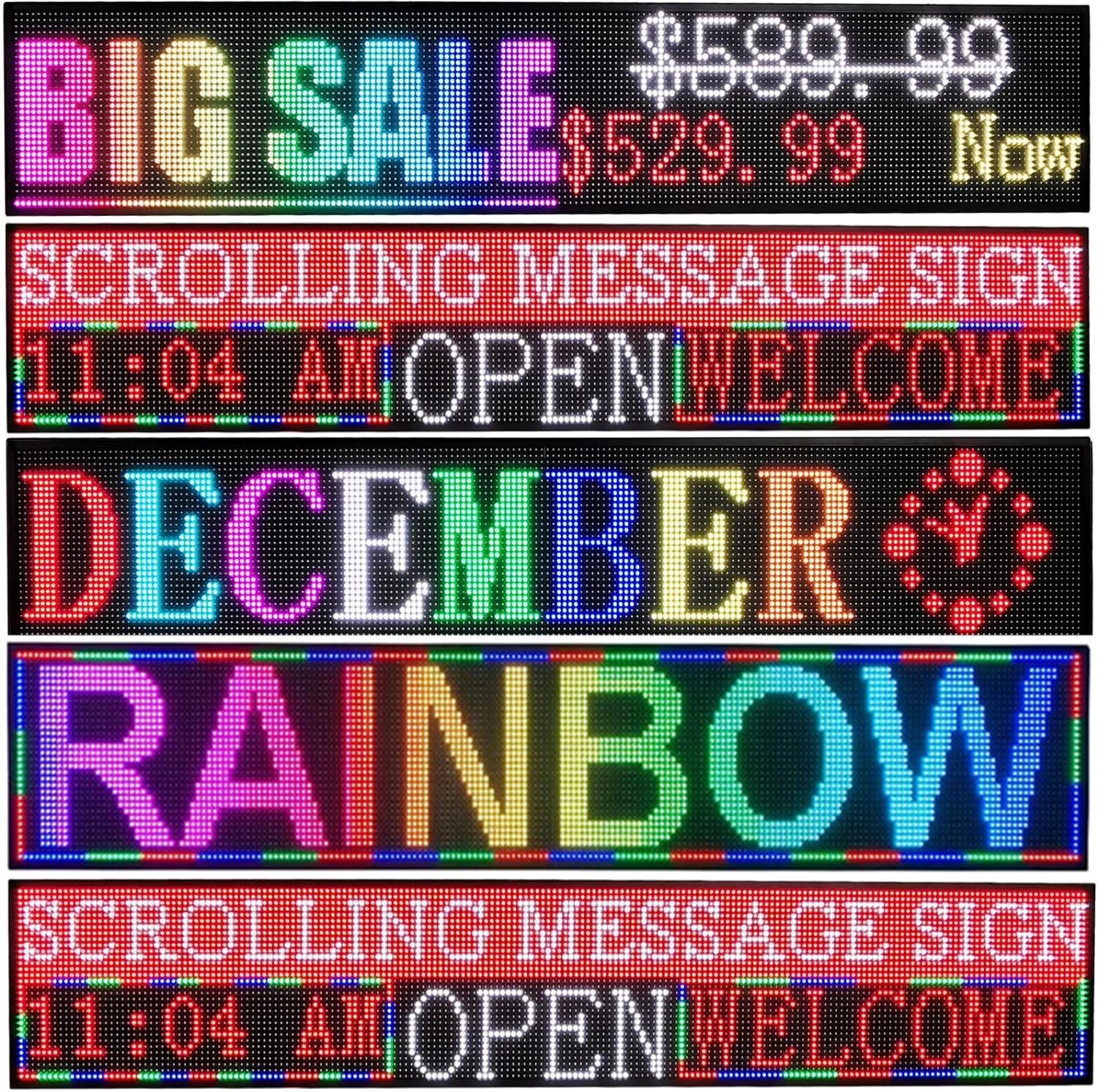 Programmable Led Sign Screen,Semi-Outdoor Digital Custom Word Scrolling  Message Board Wifi Display for Windows (1960x360mm)