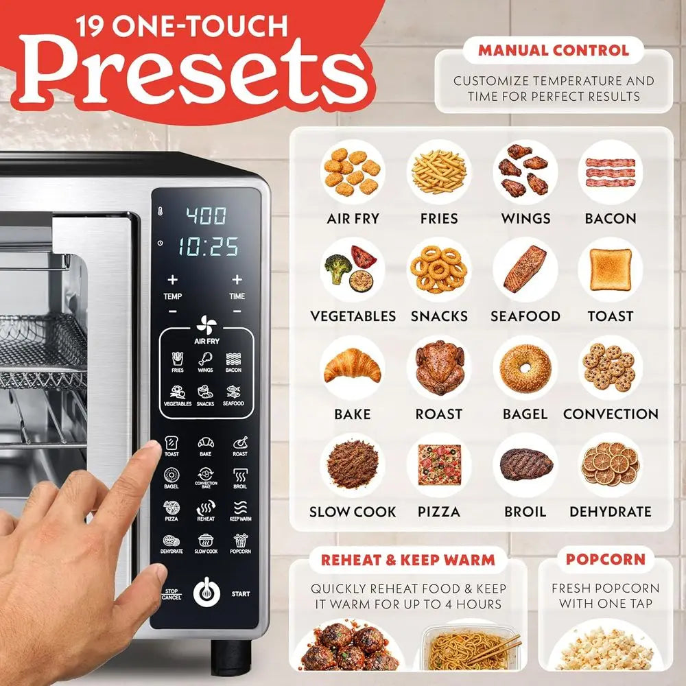 6-Slice Toaster Oven with LED Display, 19 Presets, Stainless Steel