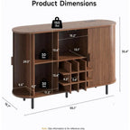 55 Walnut Modern Wine & Liquor Cabinet with LED Lighting, Storage, and Charging Station