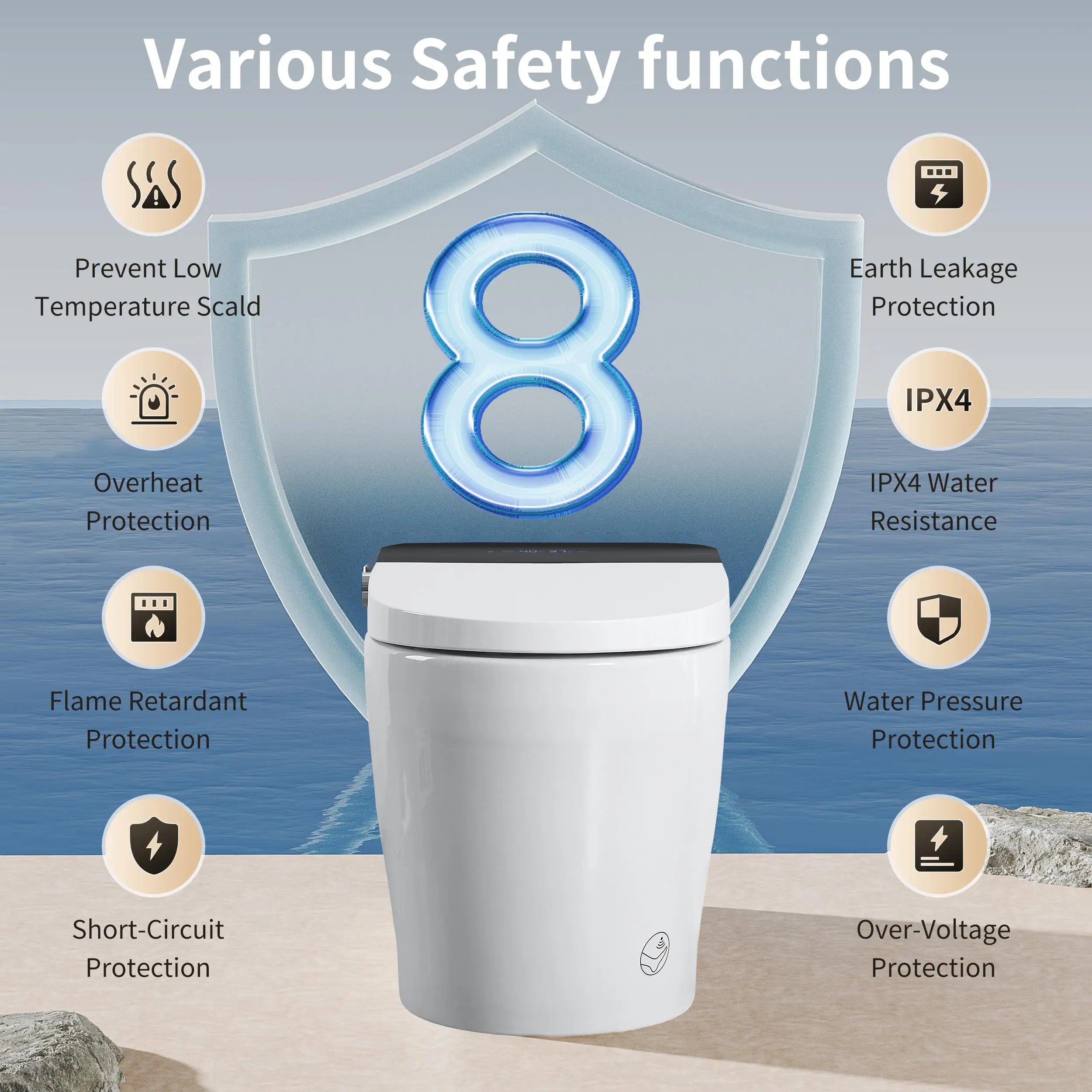 Tankless Smart Toilet Built-in Bidet Auto Flush Heated Seat Remote Control Foot Sensor