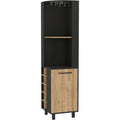 Black/Pine Wine Cabinet with Glass Rack, 10 Bottle Holders, 2 Open Shelves
