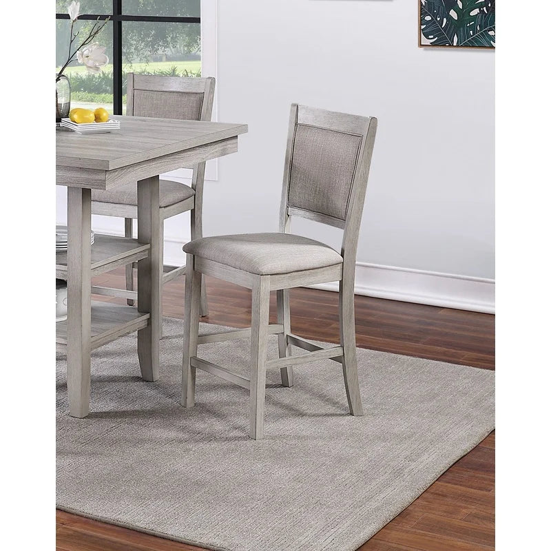 Modern Rustic Grey Square Dining Table Set with Shelves and Cushioned Chairs, 5-Piece Counter Height Furniture