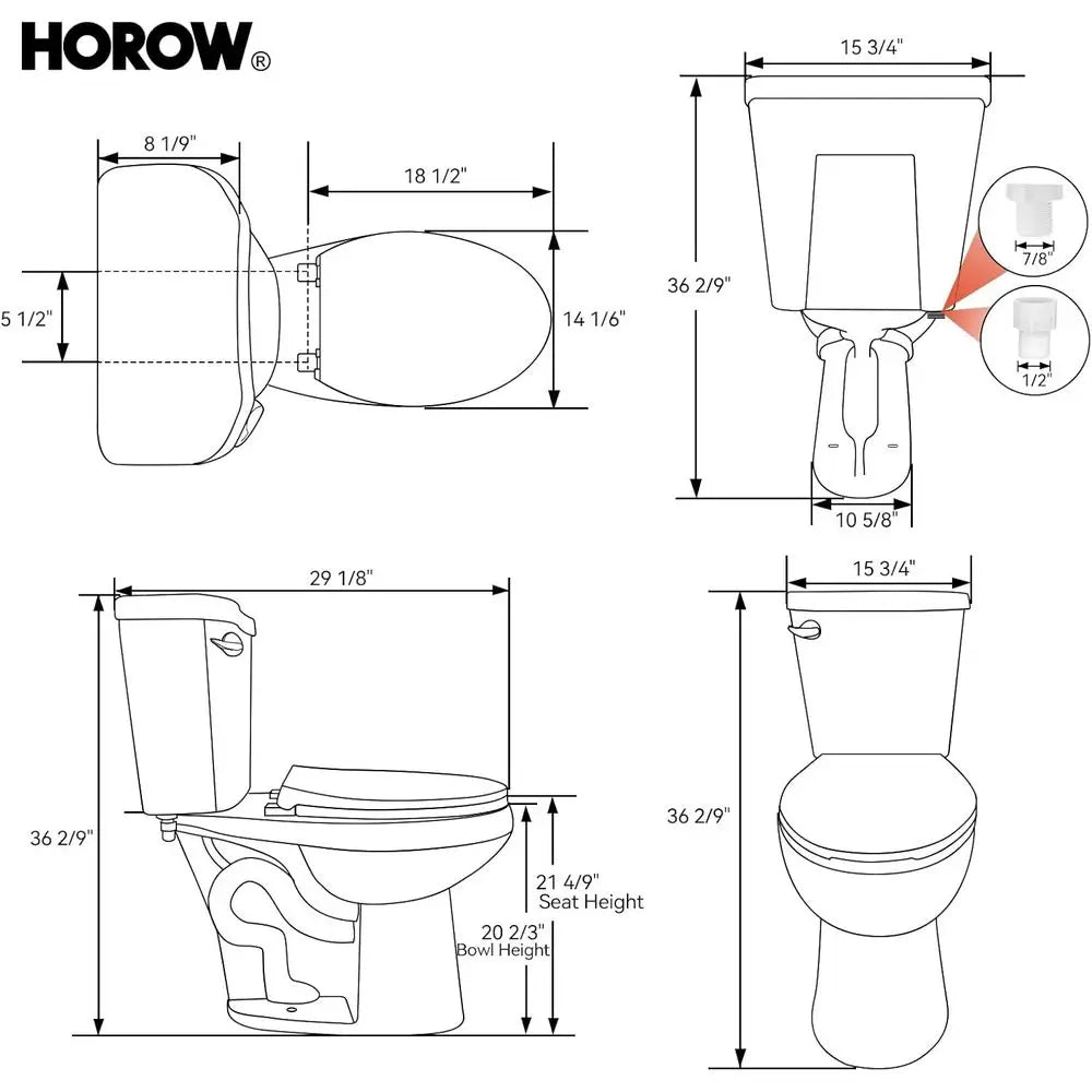 21 Inch Tall Toilets, Extra High Toilets with Comfort Chair Height Seat, 1.28 GPF Single Flush Two-Piece Toilet, 12" Rough In El